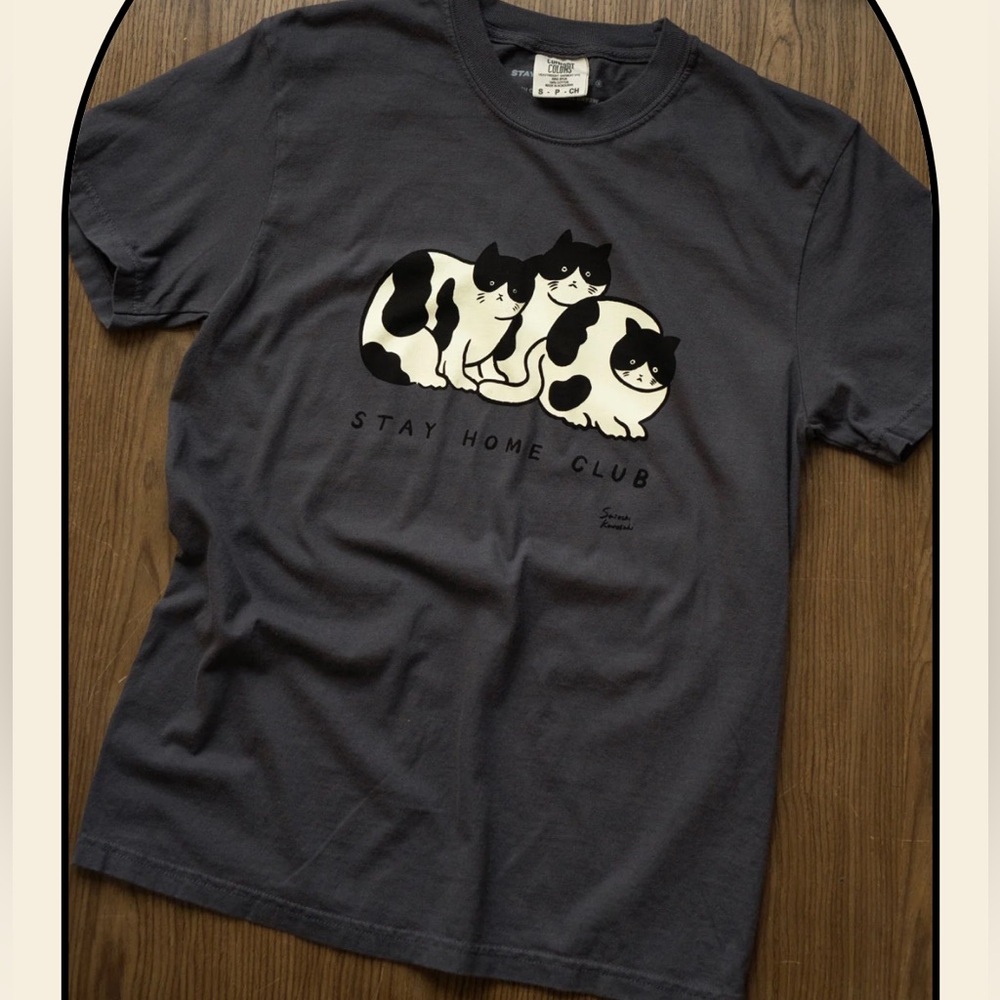 Stay Home Club Gray Cat Graphic Tee